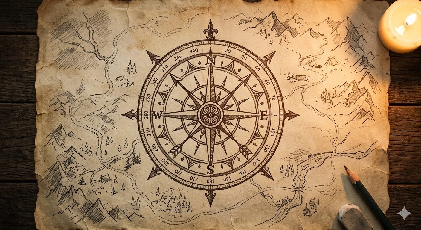 A compass on parchment